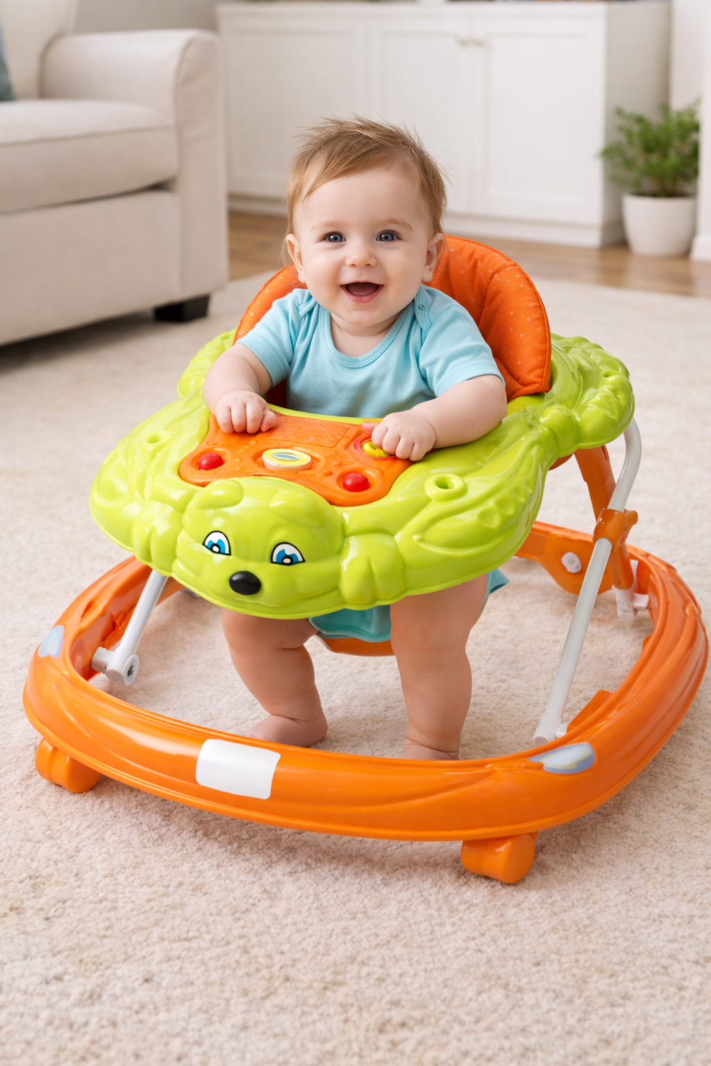 Teddy Explorer Foldable Baby Walker – Green & Orange
