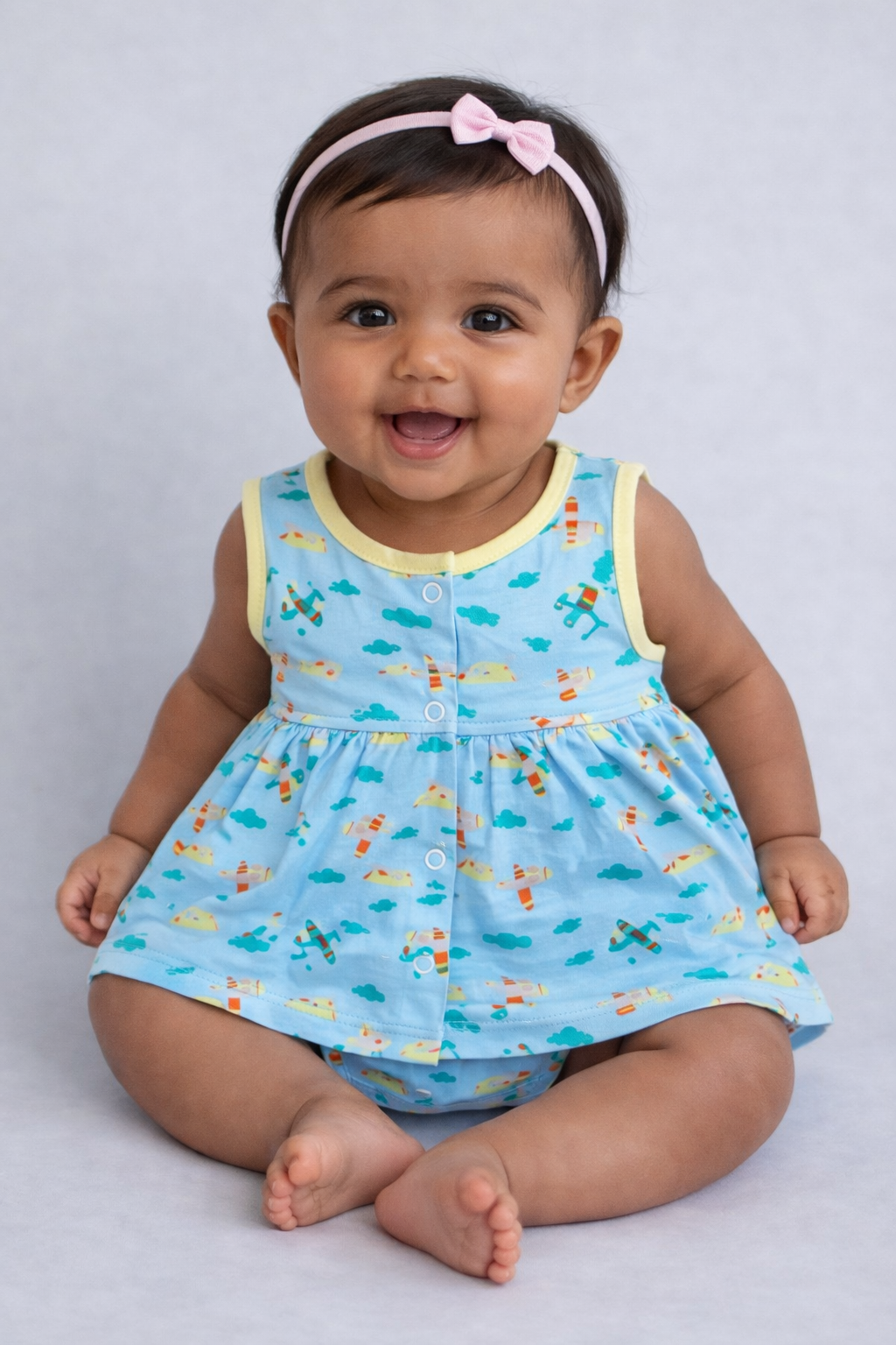 Blue Aeroplane Print Baby Frock