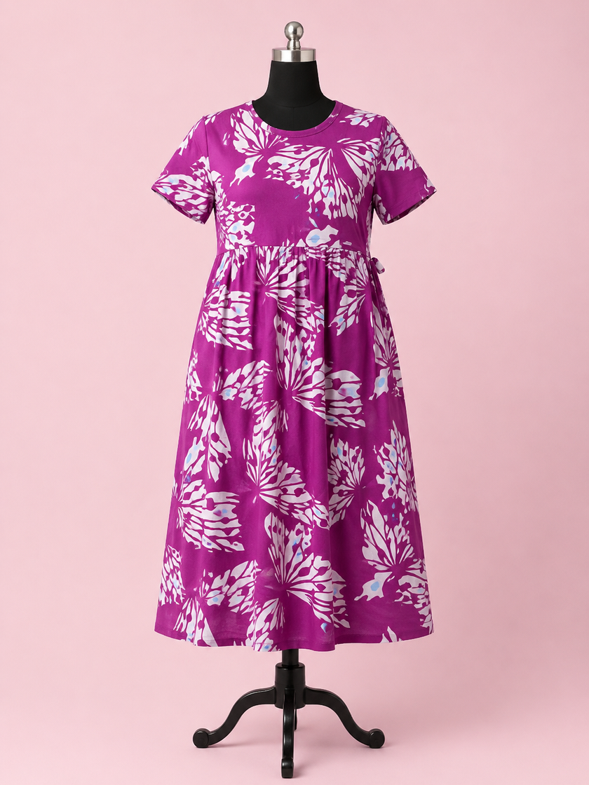 Women's Maternity Magenta Butterfly Print Feeding Gown