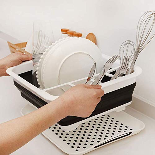Foldable Kitchen Drain Rack – Space Saving Dish Drying Rack with Utensil Holder