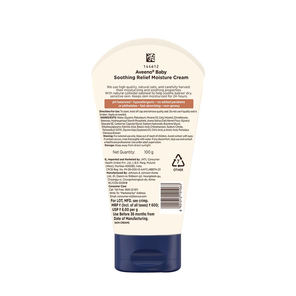 Aveeno Baby Soothing Relief Moisture Cream for Dry Skin 140g - Mamadada