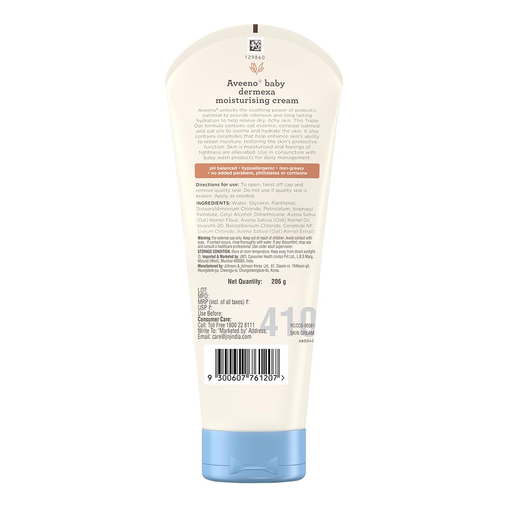 Aveeno Baby Dermexa Moisturising Cream for Dry & Itchy Skin 206g - Mamadada