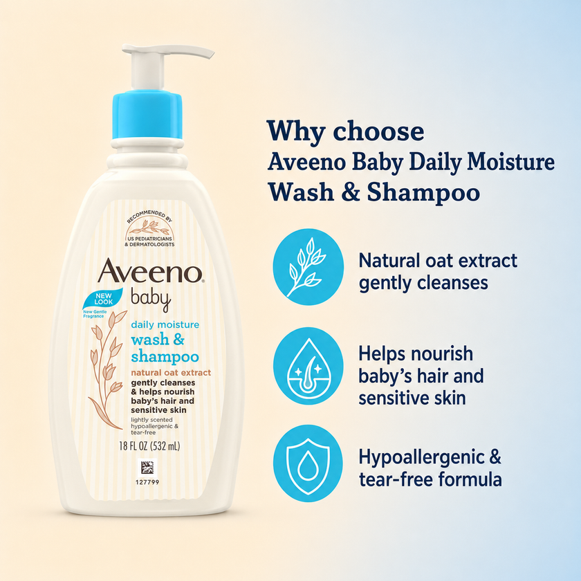 Aveeno Baby Daily Moisture Wash & Shampoo with Natural Oat Extract – 532 ml