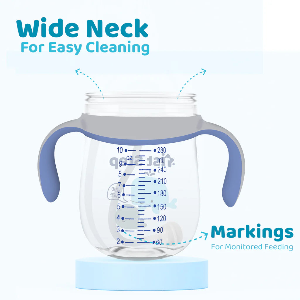 1st Step TRITAN 280 ml BPA Free Anti-Spill Soft Silicone Weighted Straw Baby Sipper Cup with Twin Handle - Blue - Mamadada