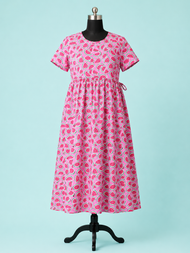 Women's Maternity Pink Watermelon Print Feeding Gown