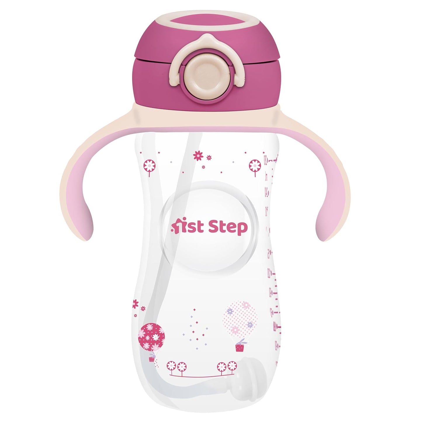 1st Step 330 ml BPA Free Anti-Spill Soft Silicone Weighted Straw Baby Sipper Cup with Twin Handle and Flip Top - Mamadada
