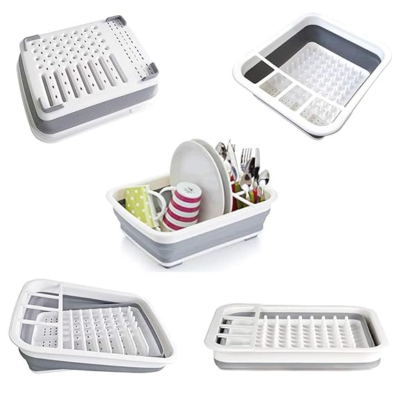 Foldable Kitchen Drain Rack – Space Saving Dish Drying Rack with Utensil Holder