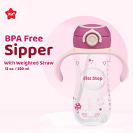 1st Step 330 ml BPA Free Anti-Spill Soft Silicone Weighted Straw Baby Sipper Cup with Twin Handle and Flip Top