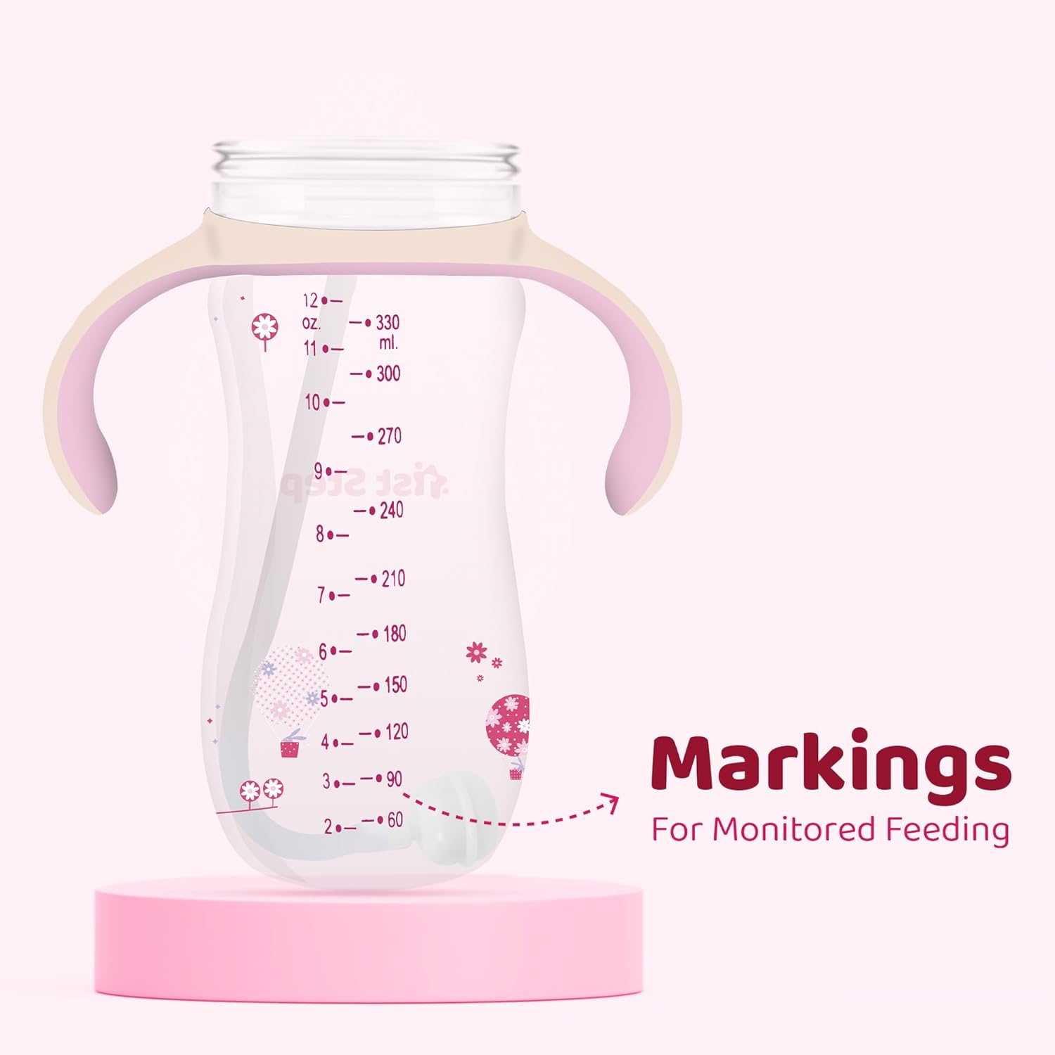 1st Step 330 ml BPA Free Anti-Spill Soft Silicone Weighted Straw Baby Sipper Cup with Twin Handle and Flip Top