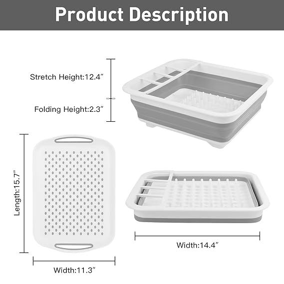 Foldable Kitchen Drain Rack – Space Saving Dish Drying Rack with Utensil Holder