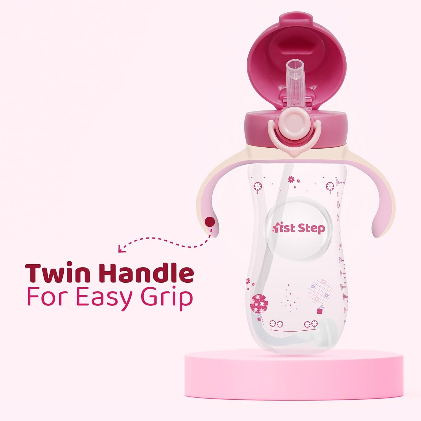 1st Step 330 ml BPA Free Anti-Spill Soft Silicone Weighted Straw Baby Sipper Cup with Twin Handle and Flip Top - Mamadada