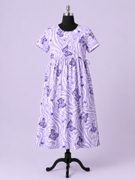 Women's Maternity Soft Lavender Butterfly Print Feeding Gown
