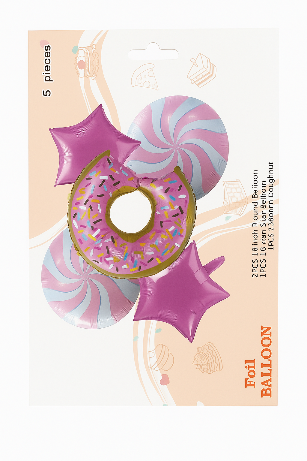Donut & Star Foil Balloon Set – 5 pieces