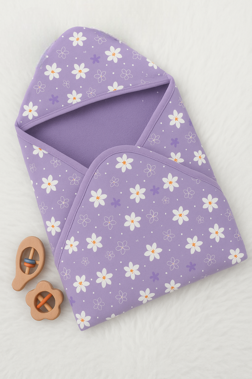 Lavender Daisy Bloom Double Layer Hooded Baby Towel
