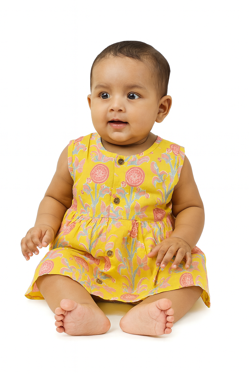 Yellow Floral Cotton Frock
