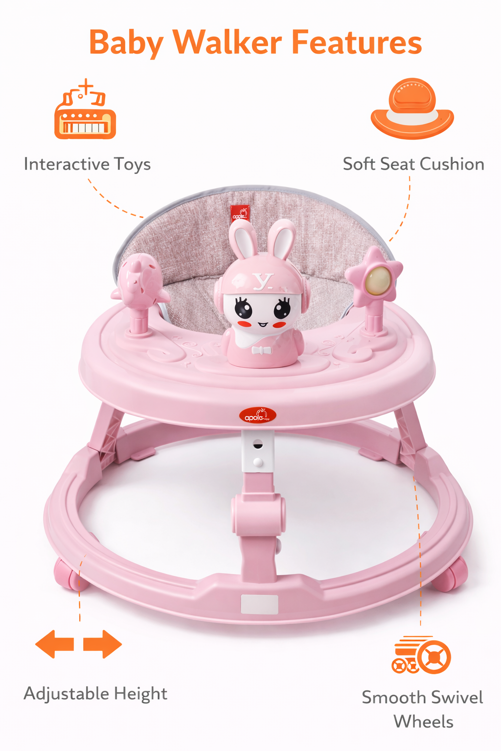 Teddy Smile Foldable Baby Walker – Pink