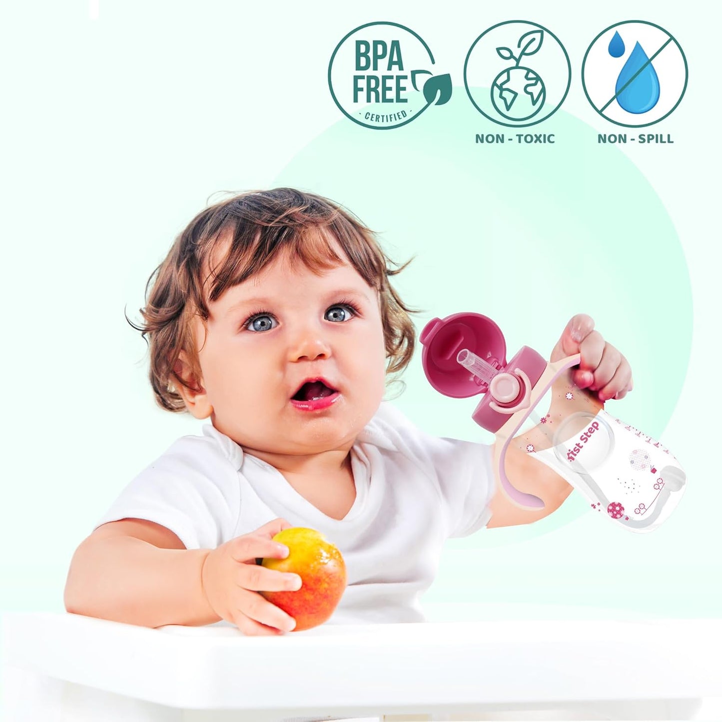 1st Step 330 ml BPA Free Anti-Spill Soft Silicone Weighted Straw Baby Sipper Cup with Twin Handle and Flip Top - Mamadada