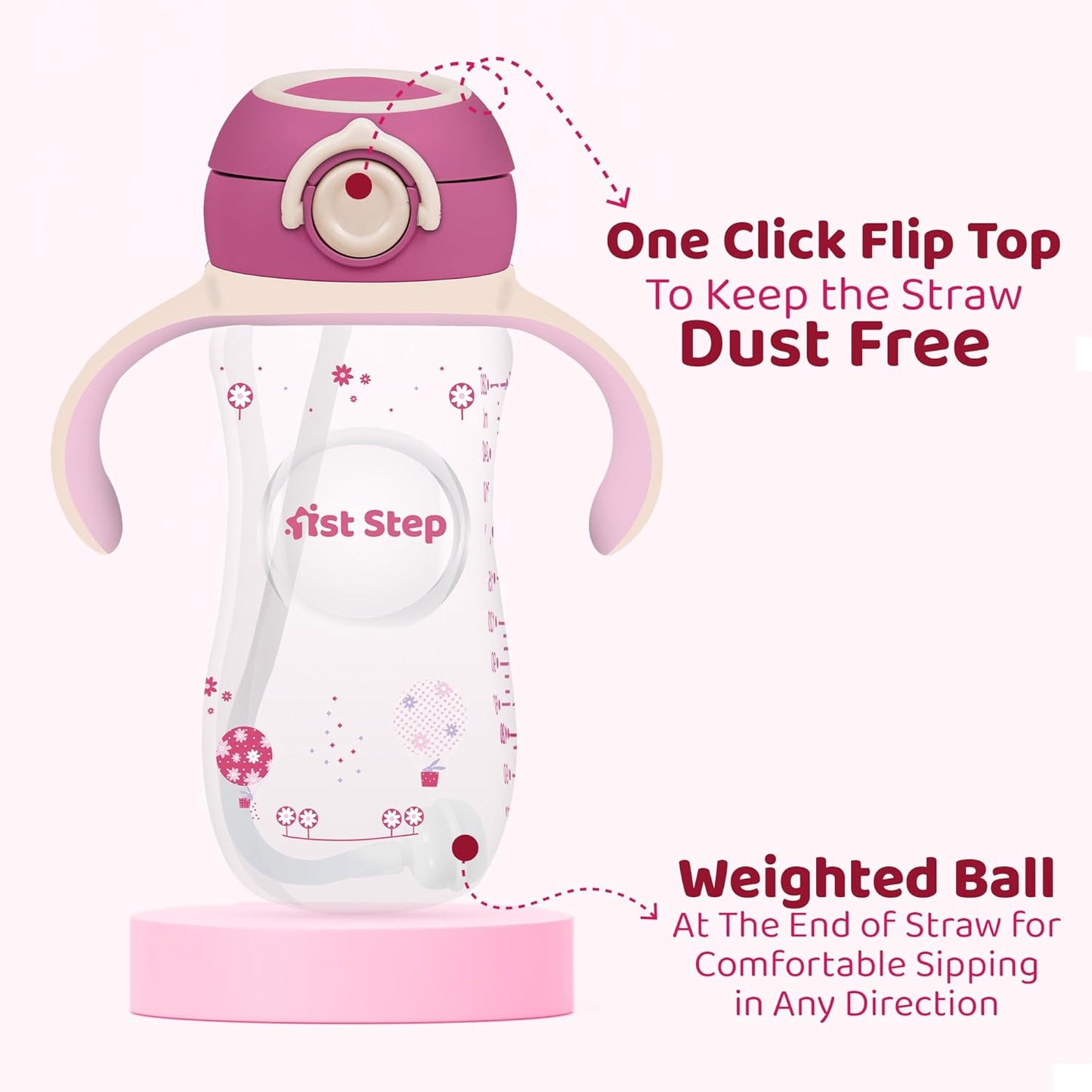 1st Step 330 ml BPA Free Anti-Spill Soft Silicone Weighted Straw Baby Sipper Cup with Twin Handle and Flip Top - Mamadada