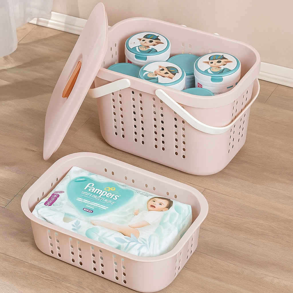 Pink Storage Basket with Lid & Handles