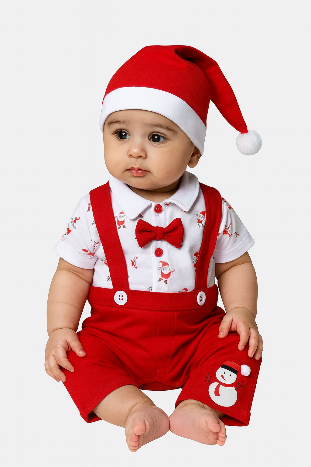 Baby Boy Santa Suspenders Romper Set