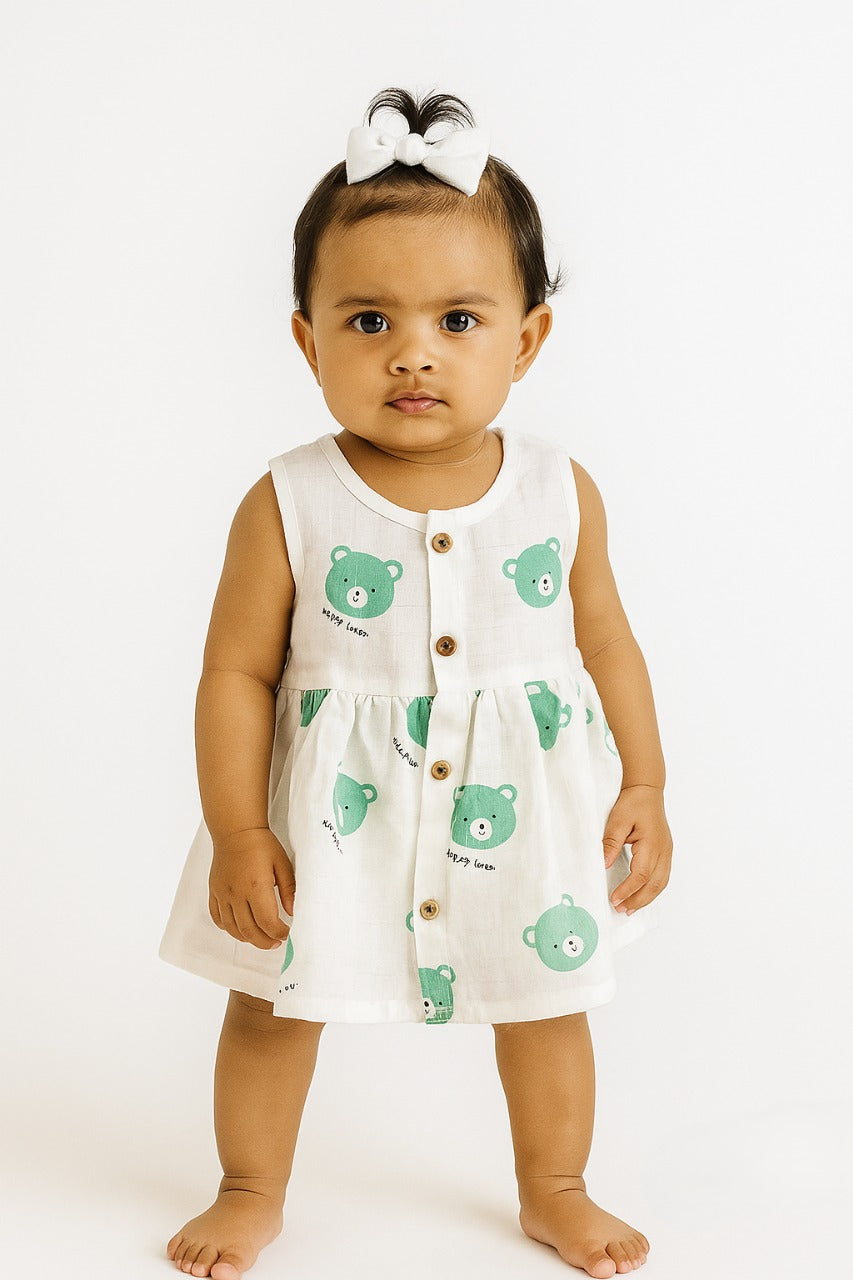 Happy Bear Muslin Frock