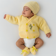 Yellow Embroidered Wool Sweater Set