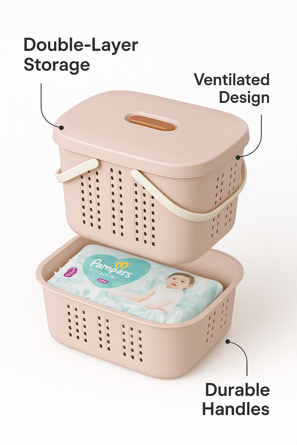 Pink Storage Basket with Lid & Handles