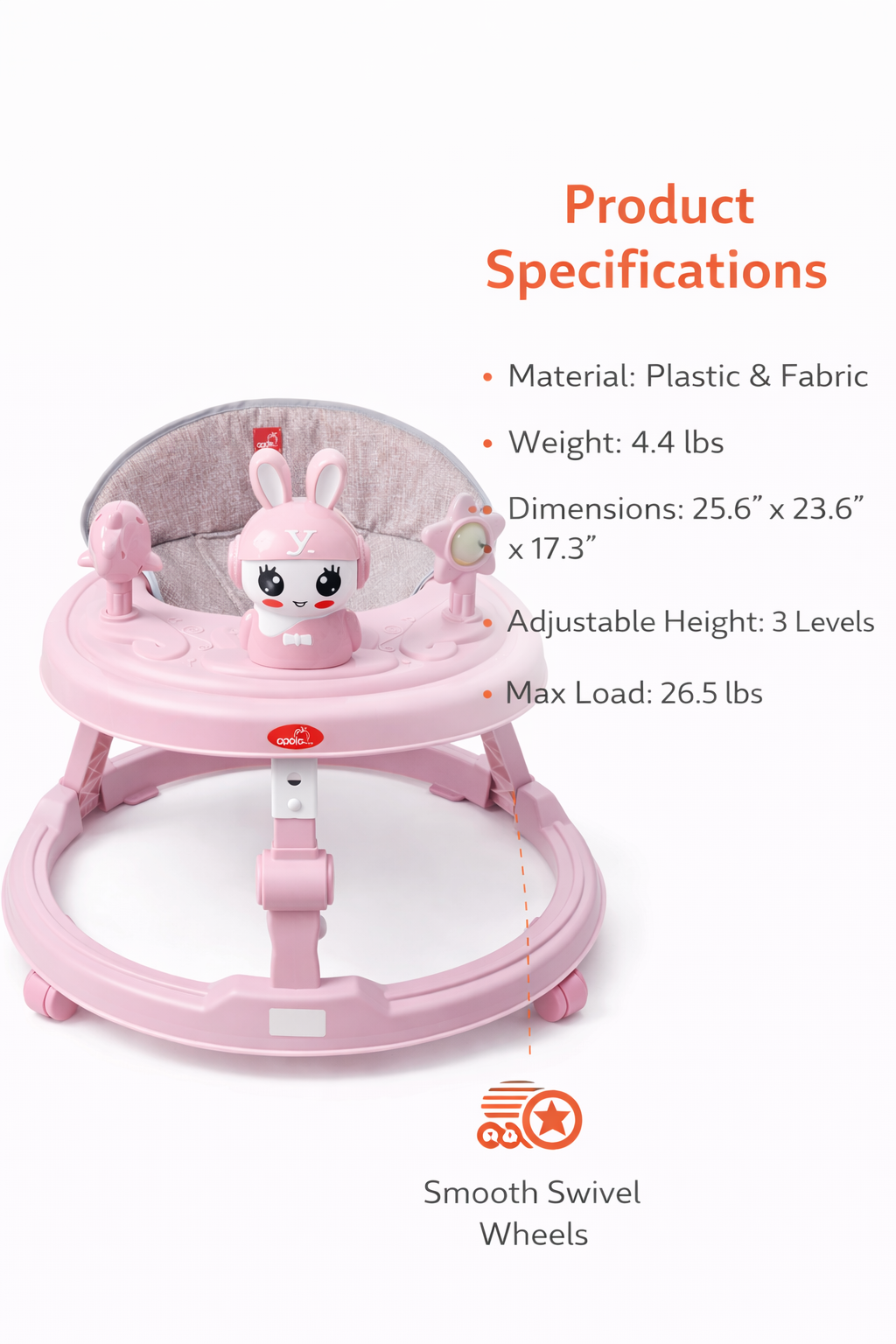 Teddy Smile Foldable Baby Walker – Pink