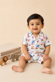 Boys’ Colourful Safari Print Shirt & Shorts Set