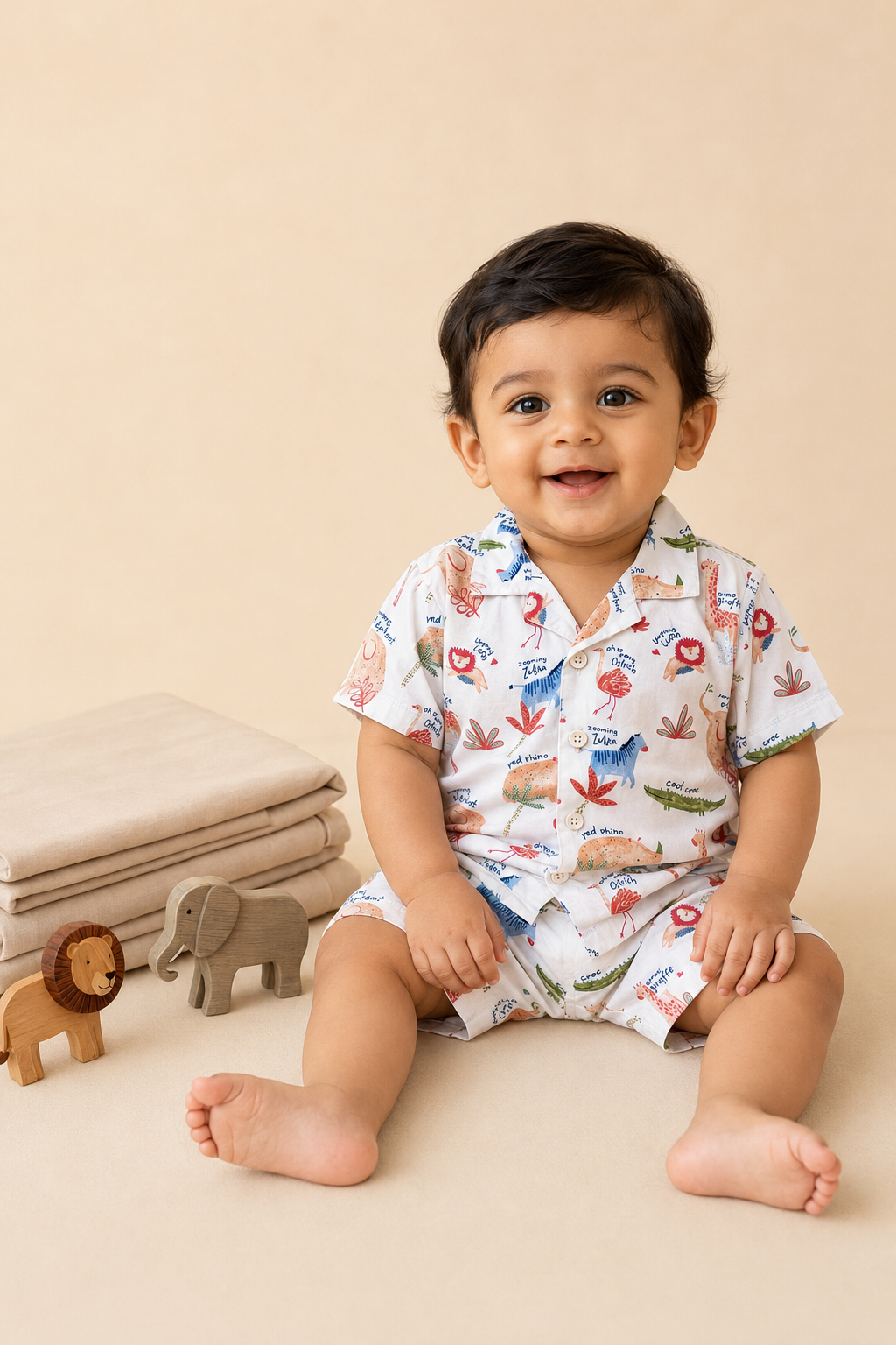 Boys’ Colourful Safari Print Shirt & Shorts Set