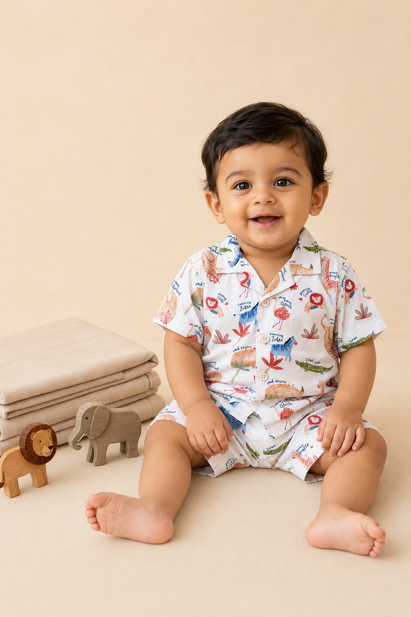 Boys’ Colourful Safari Print Shirt & Shorts Set