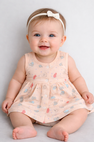 Peach Bunny Print Baby Frock