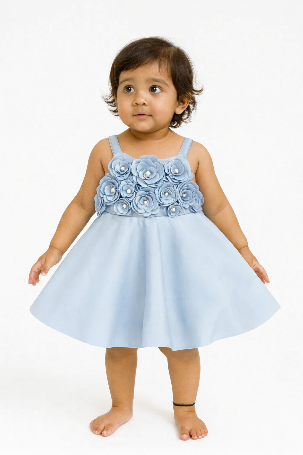 Sky Blue Floral Bodice Dress