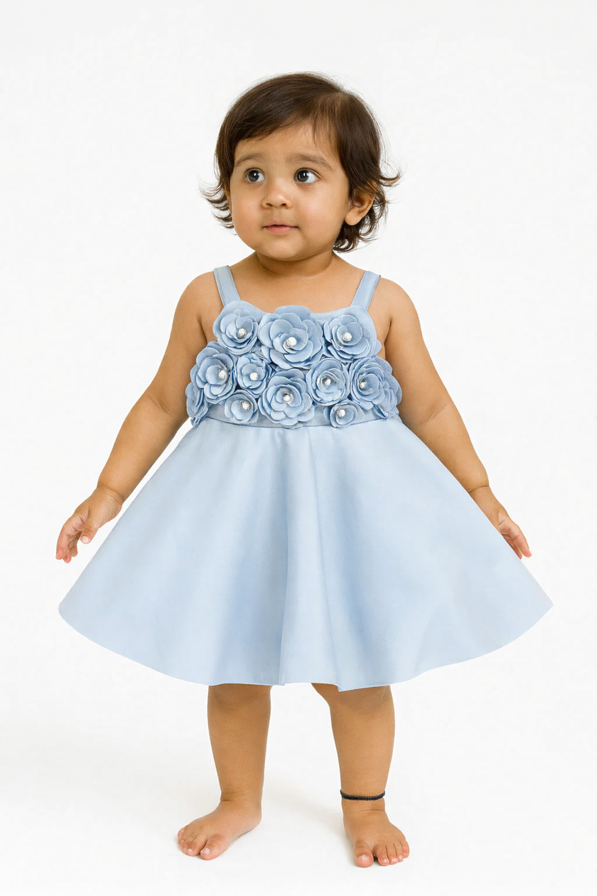 Sky Blue Floral Bodice Dress