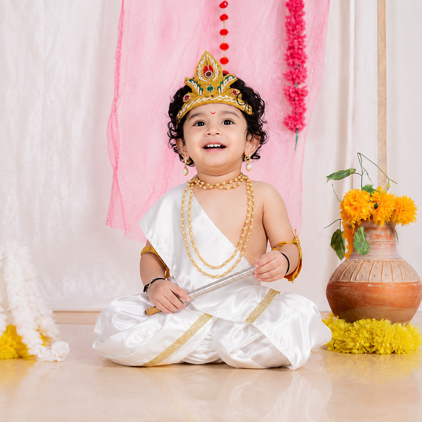 Classic White Little Krishna Traditional Dhoti Set