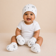 White Cabin Forest Newborn Cap, Mittens & Booties Set