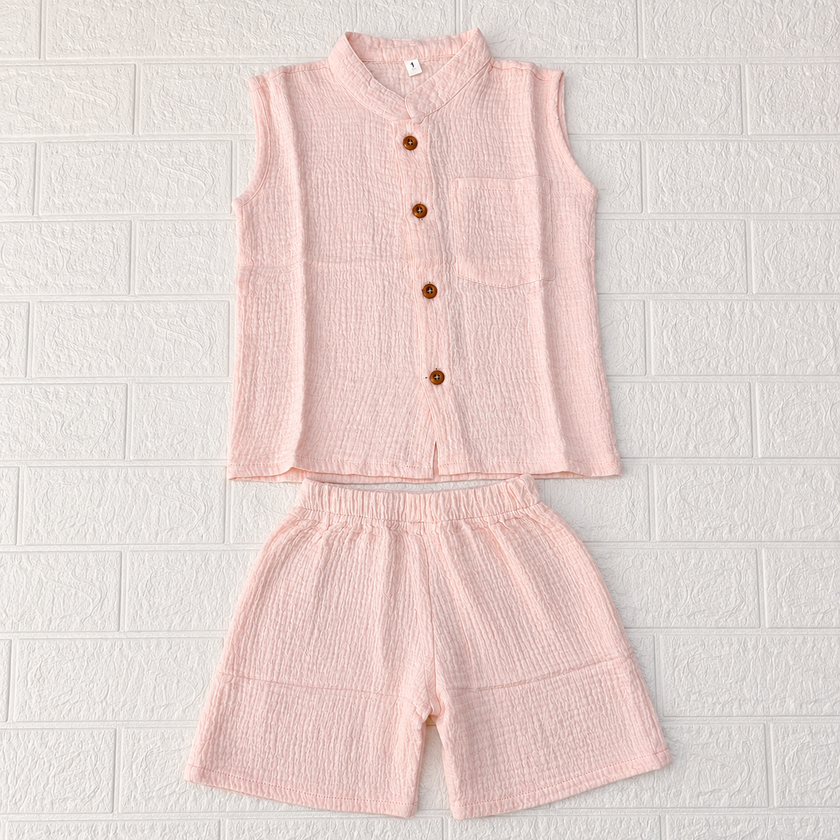 Blush Pink Muslin Boys Co-ord Set