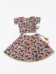 Elephant Print Traditional Lehenga Choli Set – Pink & Grey