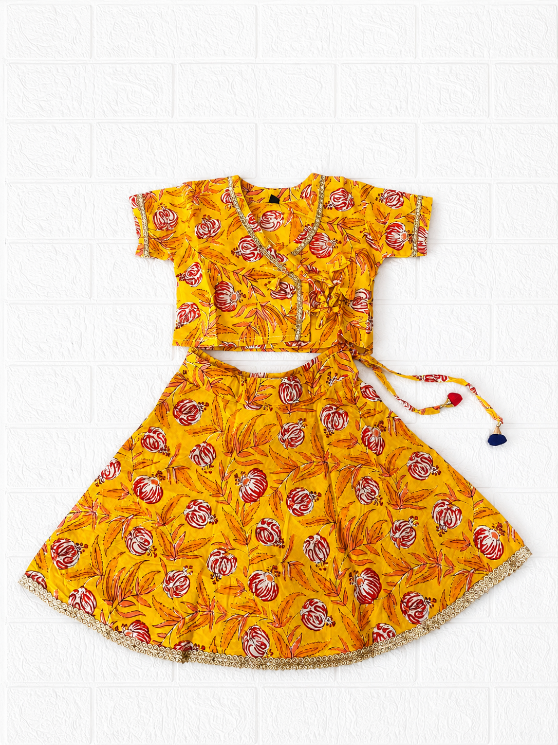Yellow Floral Print Traditional Lehenga Choli Set - Mamadada