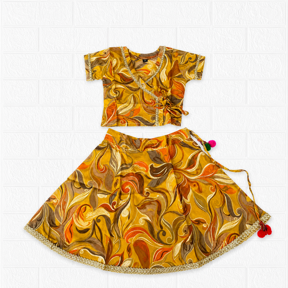 Mustard Yellow Abstract Print Traditional Lehenga Choli Set