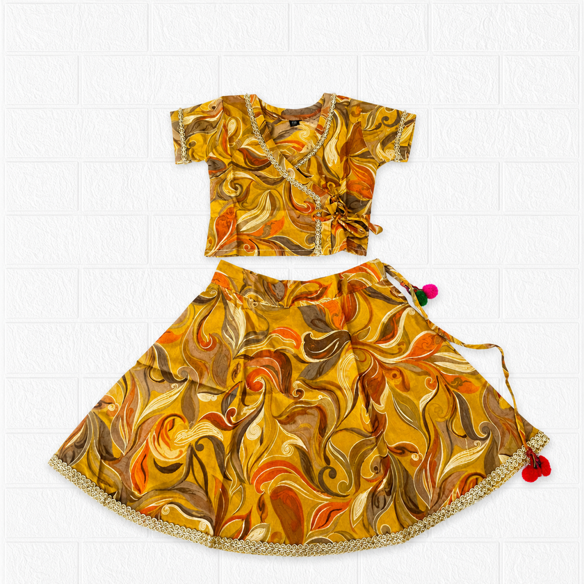 Mustard Yellow Abstract Print Traditional Lehenga Choli Set
