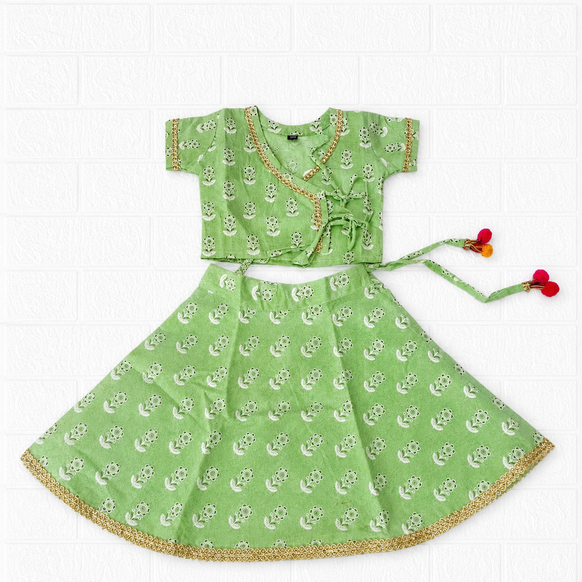 Pastel Green Floral Print Traditional Lehenga Choli Set - Mamadada