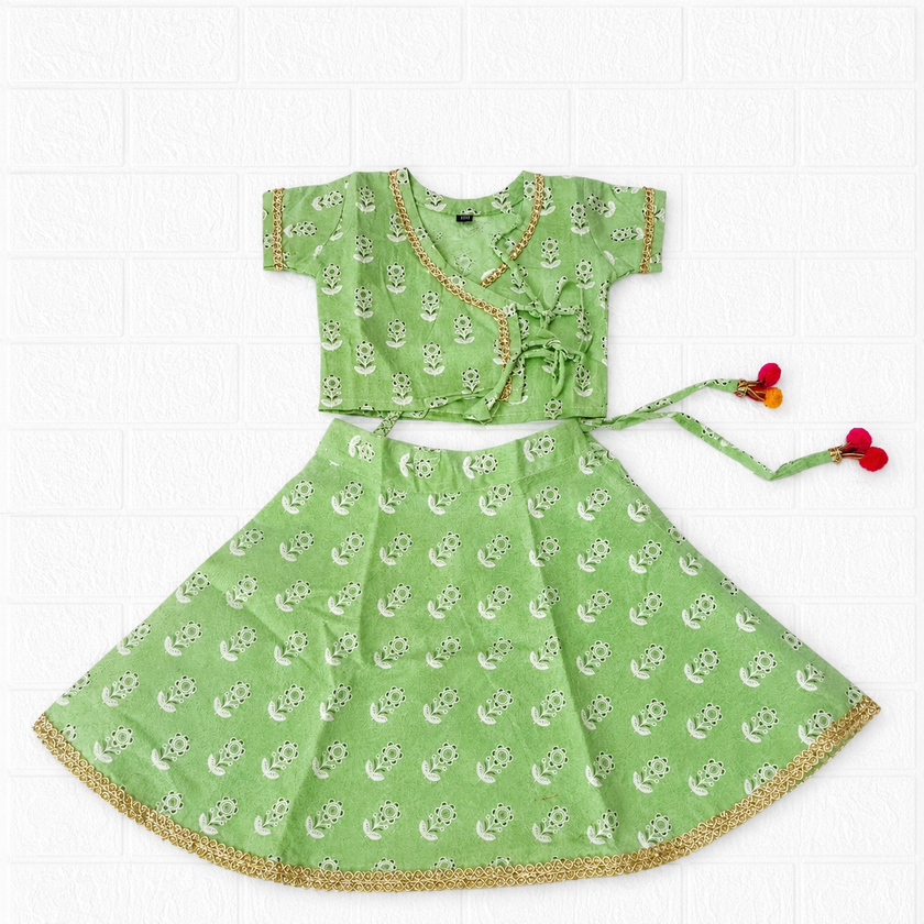 Pastel Green Floral Print Traditional Lehenga Choli Set