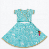 Aqua Blue Floral Print Traditional Lehenga Choli Set