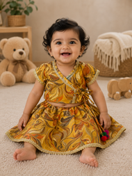 Mustard Yellow Abstract Print Traditional Lehenga Choli Set