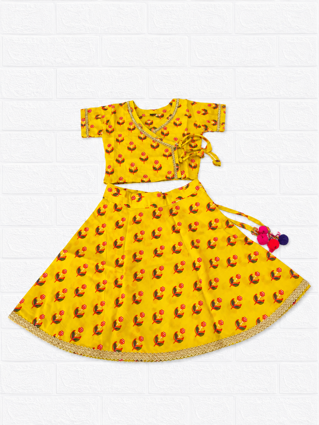 Bright Yellow Floral Print Traditional Lehenga Choli Set