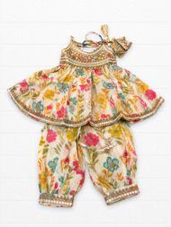 Multicolor Floral Print Peplum Top & Dhoti Pant Ethnic Set