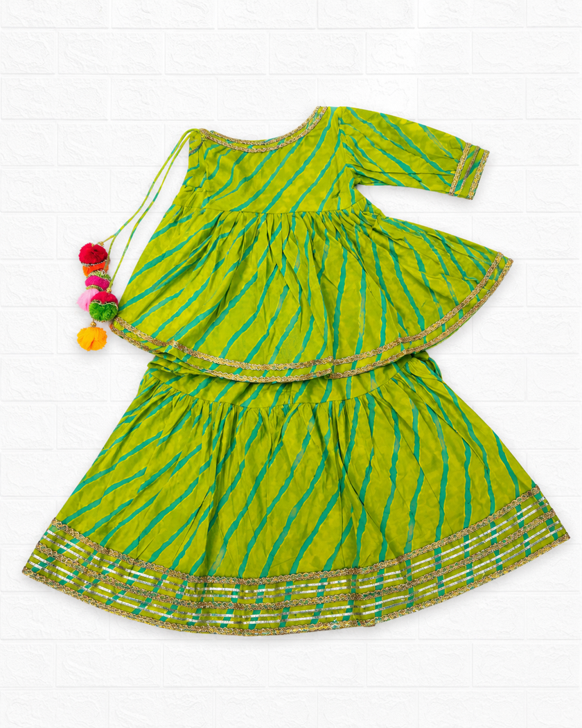 Lime Green Leheriya Print Peplum Lehenga Set