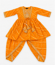 Yellow Bandhani Print Peplum Kurti & Dhoti Pant Set