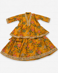 Mustard Yellow Floral Print Peplum Lehenga Set